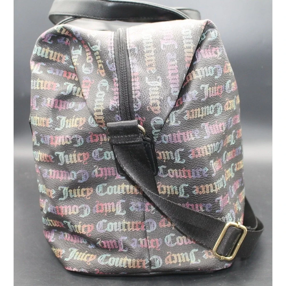 Juicy Couture Rainbow Logo Print Satchel Duffel Shoulder Bag Black Crown Charm